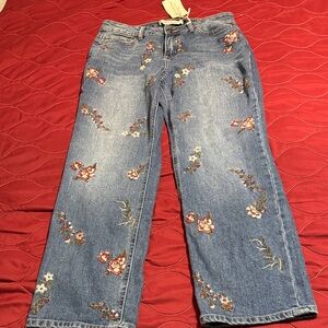 Cato Floral Embroidered Straight Leg Jeans - Blue